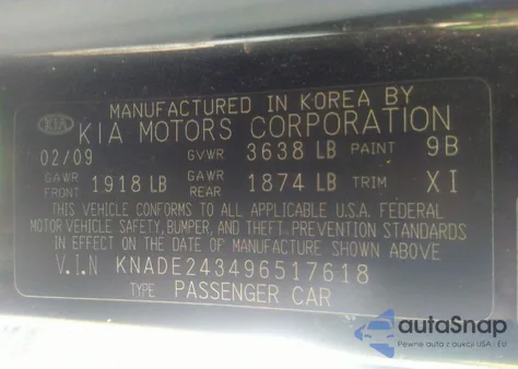 2009 Kia Rio5 Lx from USA, damaged, VIN KNADE243496517618